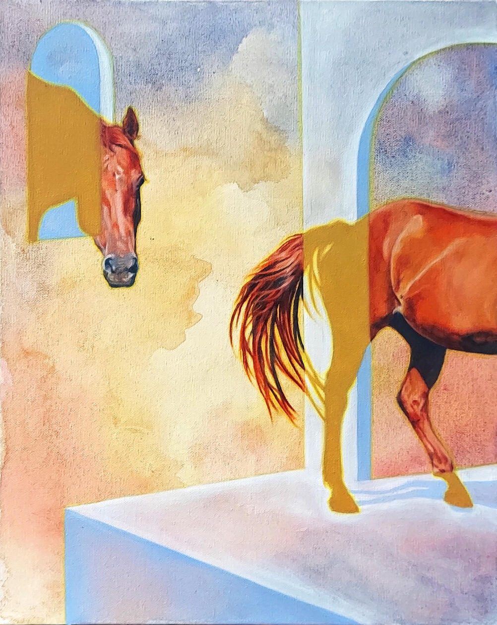 Continue Straight, oil and acrylic on canvas, 16" x 20", 2025