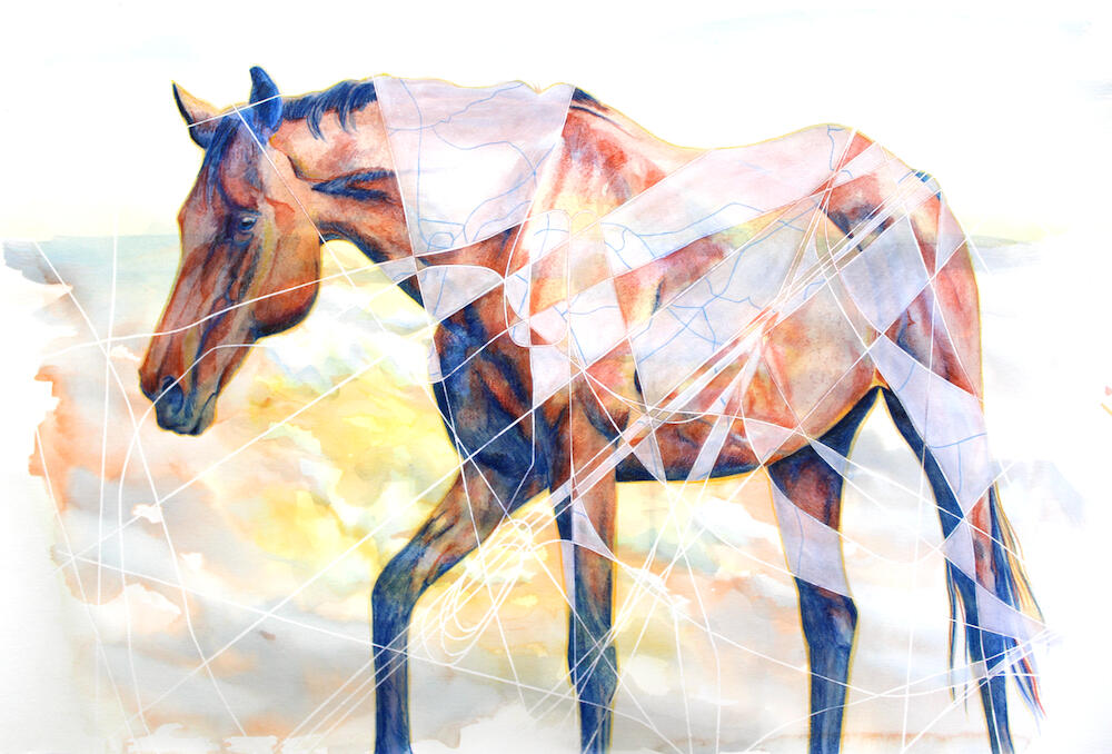 Noble, watercolor, acrylic, and colored pencil on cut paper, 24” x 36”, 2026